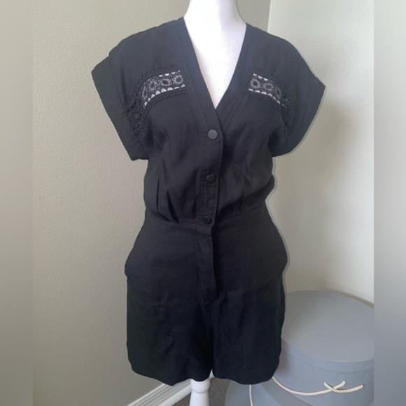 SANDRO NYANE LINEN-BLEND PLAYSUIT - Picture 2 of 13